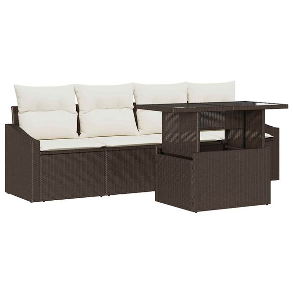 vidaXL Garten-Sofa-Set mit Speicher 5 pcs Braun Poly Rattan