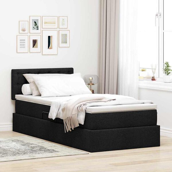 vidaXL Bett mit Stauraum und LED mit LED Schwarz 100 x 200 cm Stoff