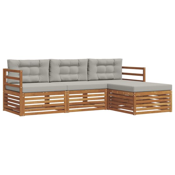 vidaXL Outdoor-Sofagarnitur mit Kissen 4 pcs Nat&uuml;rlich und Hellgrau