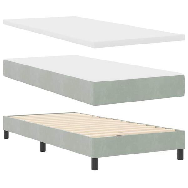 vidaXL Boxspringbett mit Matratze Hellgrau 90 x 200 cm Samt