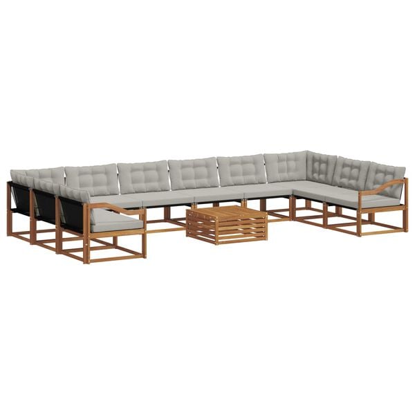 vidaXL Outdoor-Sofagarnitur mit Kissen 11 pcs Nat&uuml;rlich und Hellgrau