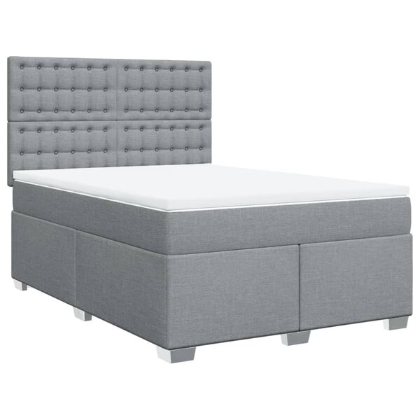 vidaXL Boxspringbett mit Matratze Hellgrau 160x200 cm Stoff