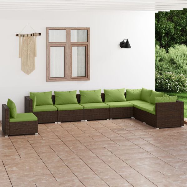 vidaXL 8-tlg. Garten-Lounge-Set mit Kissen Poly Rattan Braun