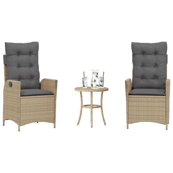 vidaXL 3-tlg. Bistro-Set mit Kissen Beigemischung Poly Rattan