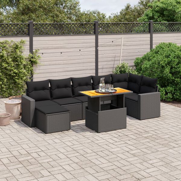vidaXL 8-tlg. Garten-Sofagarnitur mit Kissen Beige Poly Rattan