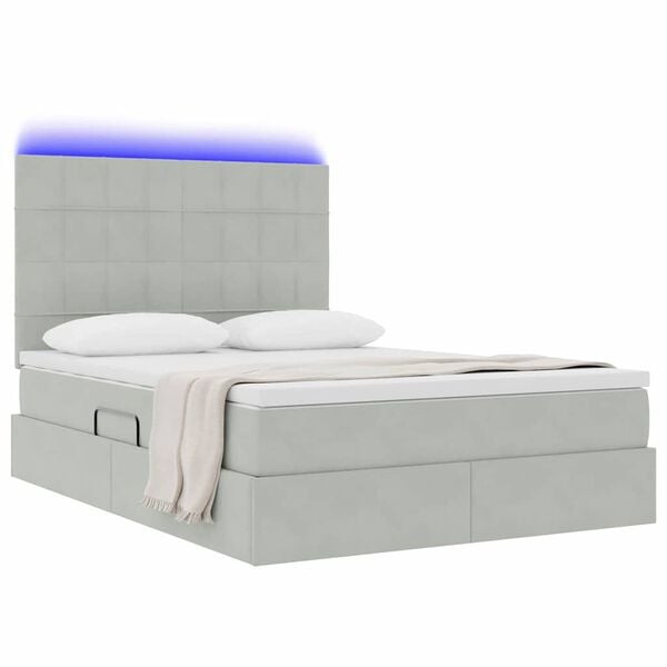 vidaXL Bett mit Stauraum und LED mit LED Hellgrau 140 x 200 cm Samt