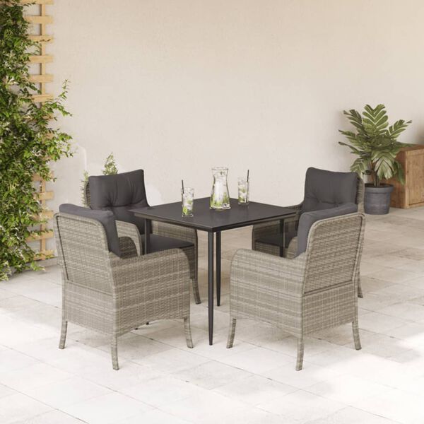 vidaXL 5-tlg. Garten-Essgruppe mit Kissen Hellgrau Poly Rattan