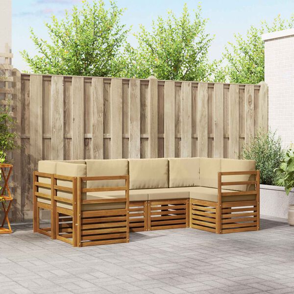 vidaXL Ecksofa Set mit Kissen 6 pcs Natur Massivholz Akazie