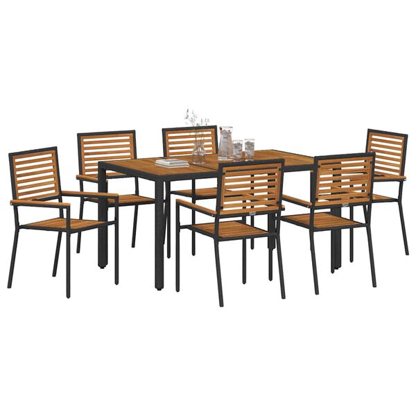 vidaXL Garten Essgruppe 7 pcs Schwarz und Braun Poly-Rattan