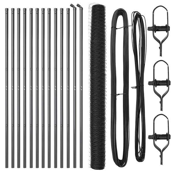 vidaXL Zaunpfosten Grau 25 x 1,6 m (50 mm Geflecht) Stahl und PVC