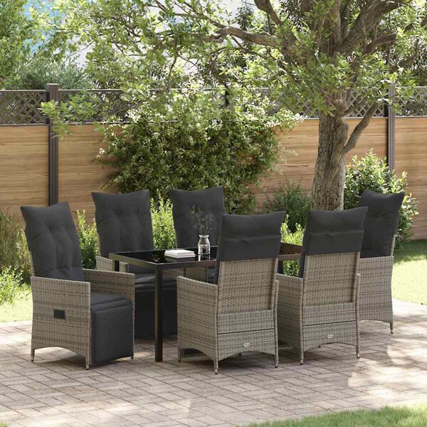 vidaXL Garten Essgruppe mit Kissen 7 pcs Grau Poly-Rattan