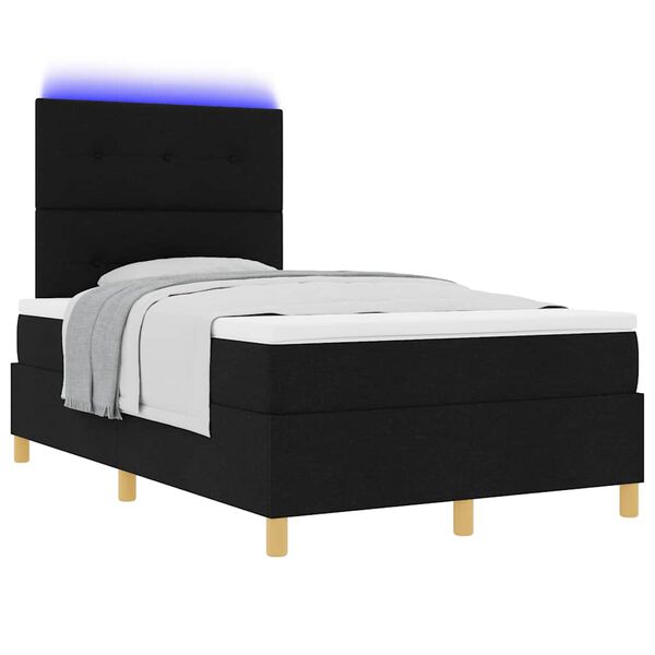 vidaXL LED Boxspringbett mit Matratze Schwarz 120 x 200 cm Stoff
