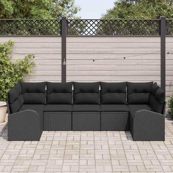 vidaXL Gartensofa-set mit Kissen 7 pcs Schwarz Poly Rattan