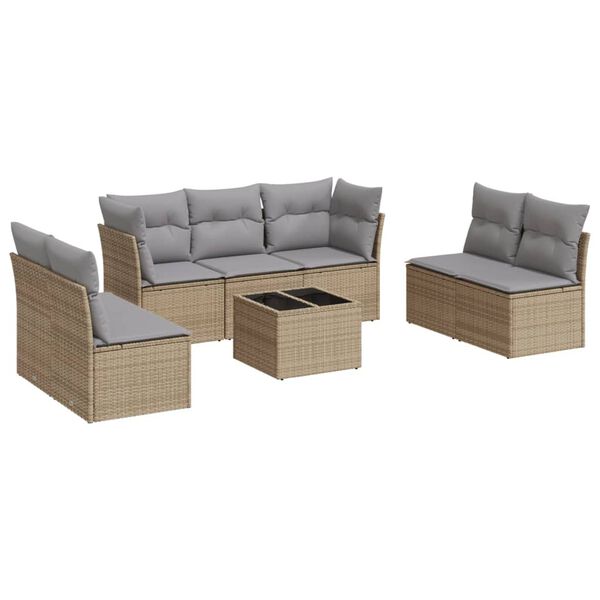 vidaXL 8-tlg. Garten-Sofagarnitur mit Kissen Beige Poly Rattan