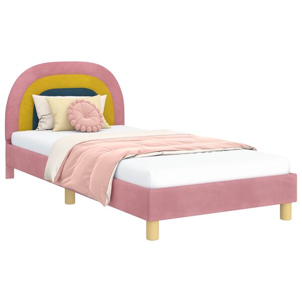 vidaXL Kinderbettgestell mit Kopfteil Rosa 90 x 200 cm Samt