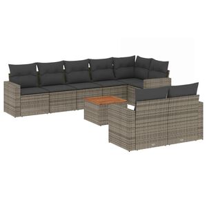vidaXL 9-tlg. Garten-Sofagarnitur mit Kissen Grau Poly Rattan