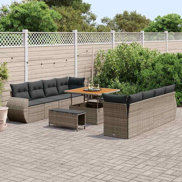 vidaXL Garten-Sofa-Set mit Speicher 11 pcs Grau Poly Rattan