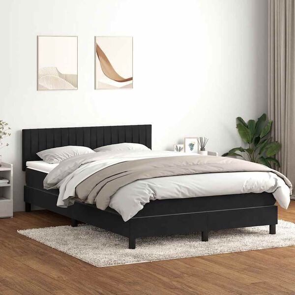 vidaXL Boxspringbett mit Matratze Schwarz 160x220 cm Samt