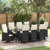vidaXL Garten Essgruppe mit Kissen 9 pcs Schwarz Poly-Rattan