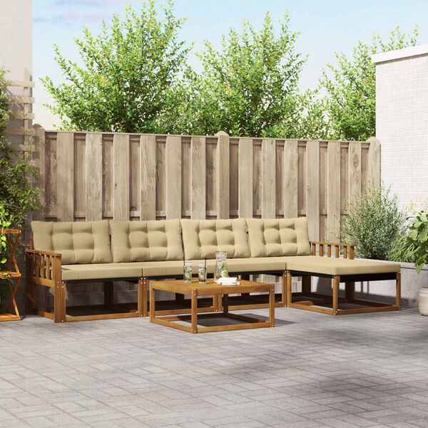 vidaXL Outdoor-Sofagarnitur mit Kissen 6 pcs Natur und Beige