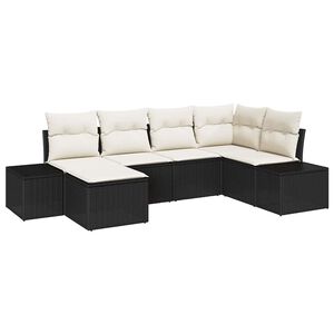 vidaXL Garten-Sofa-Set mit Kissen 6 pcs Schwarz und Creme Poly-Rattan