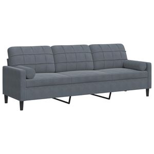 vidaXL Sofa 3-Sitzer mit Zierkissen Dunkelgrau 210 cm Samt