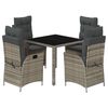 vidaXL 5-tlg. Garten-Essgruppe mit Kissen Grau Poly Rattan