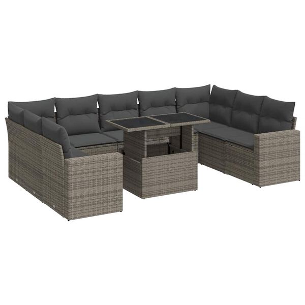 vidaXL 10-tlg. Garten-Sofagarnitur mit Kissen Grau Poly Rattan