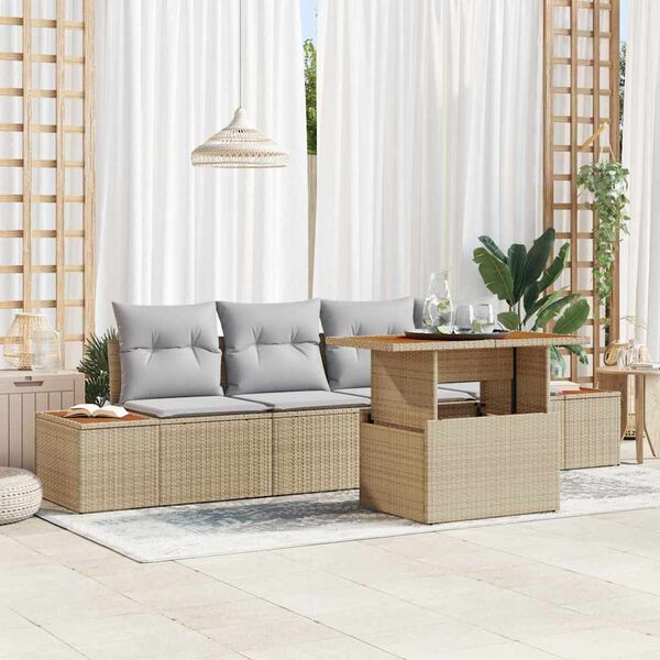 vidaXL Garten-Sofa-Set mit Speicher 5 pcs Beige Poly Rattan