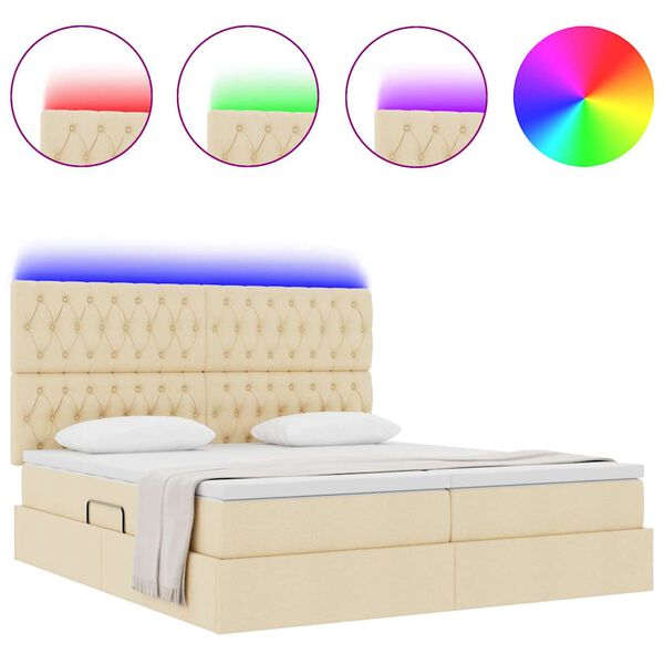 vidaXL Bett mit LED-Lichtleisten mit Kopfteil Creme 180 x 200 cm Stoff