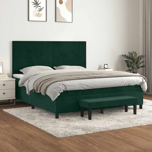 vidaXL Boxspringbett mit Matratze Dunkelgr&uuml;n 180x200 cm Samt