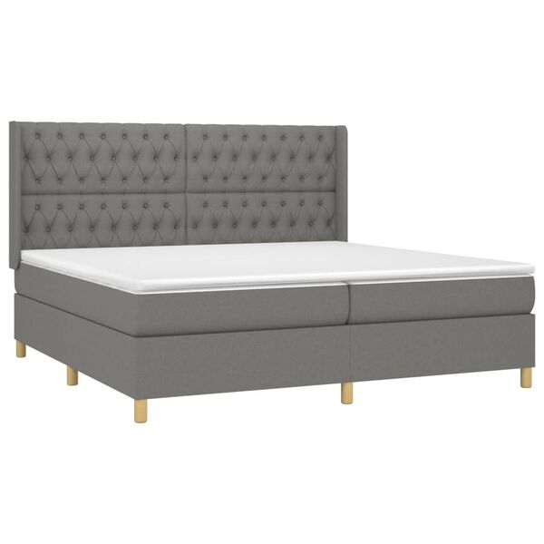 vidaXL Boxspringbett mit Matratze & LED Dunkelgrau 200x200 cm Stoff