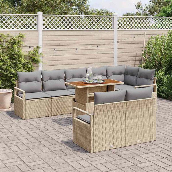 vidaXL Garten-Sofa-Set mit Kissen mit Kissen 9 pcs Beige und Grau
