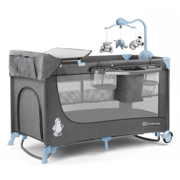 Kinderkraft Reisebett Faltbar JOY mit Zubeh&ouml;r Blau und Grau