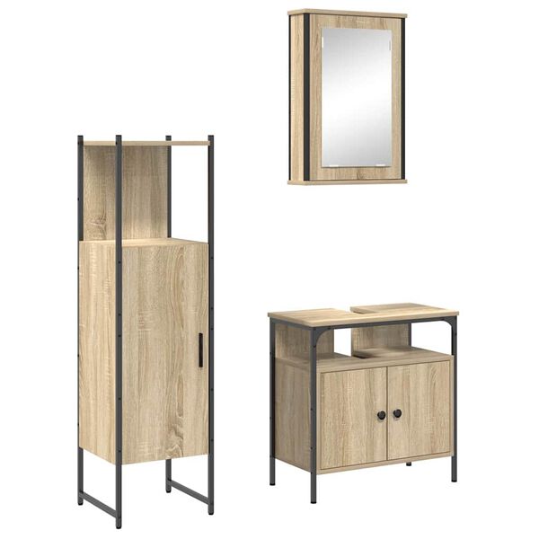 vidaXL Badezimmerm&ouml;bel-Set mit Regal mit T&uuml;r 3 pcs Braun Holzwerkstoff