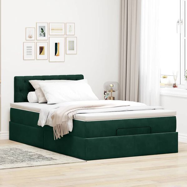 vidaXL Ottoman-Bett mit Matratze & LEDs Dunkelgr&uuml;n 120x200 cm Samt