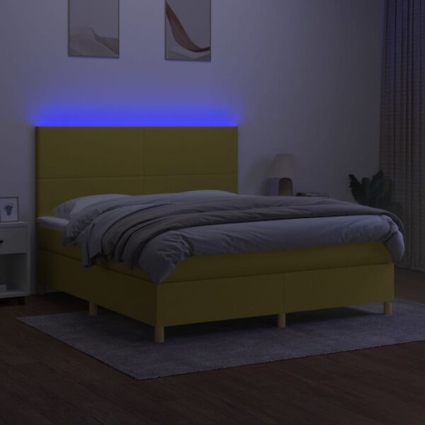 vidaXL Boxspringbett mit Matratze & LED Gr&uuml;n 160x200 cm Stoff