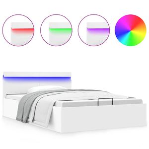 vidaXL Bett mit Bettkasten Hydraulisch LED Wei&szlig; Kunstleder 120x200 cm