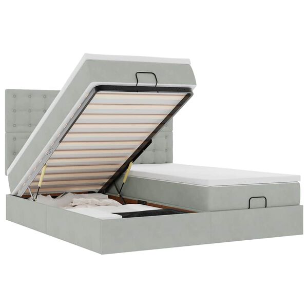 vidaXL Ottoman-Bett mit Matratzen & LEDs Hellgrau 200x200 cm Samt