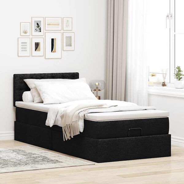 vidaXL Ottoman-Bett mit Matratze Schwarz 90x190 cm Stoff
