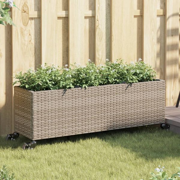 vidaXL Pflanzk&uuml;bel mit Rollen 2 Stk. Grau 107x32x38 cm Poly Rattan