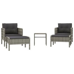 vidaXL 5-tlg. Garten-Lounge-Set mit Kissen Grau Poly Rattan