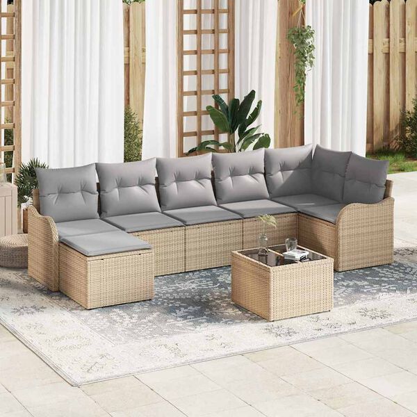 vidaXL Garten-Sofa-Set mit Kissen 8 pcs Beige und Hellgrau Poly Rattan