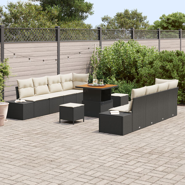 vidaXL Garten-Sofa-Set mit Kissen mit Kissen 11 pcs Schwarz und Creme