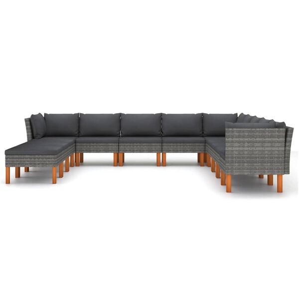 vidaXL 12-tlg. Garten-Lounge-Set mit Kissen Poly Rattan Grau