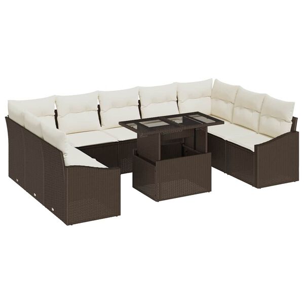 vidaXL Sofa Set mit Kissen 10 pcs Braun und Creme Poly-Rattan