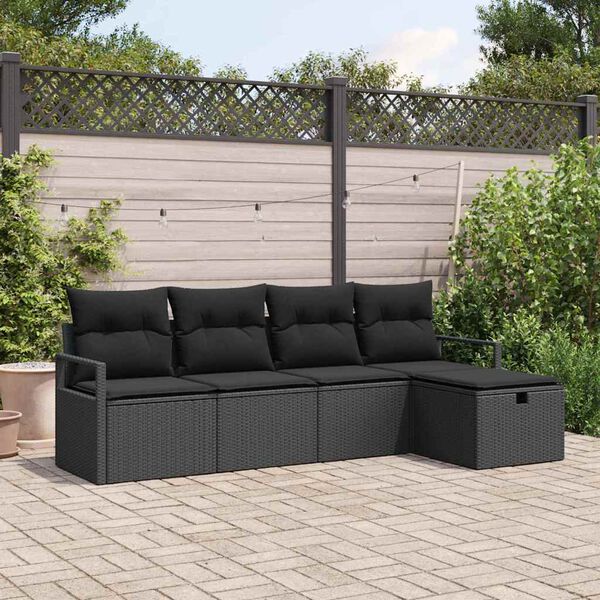 vidaXL Sofa Set mit Kissen mit Speicher 5 pcs Schwarz Poly-Rattan