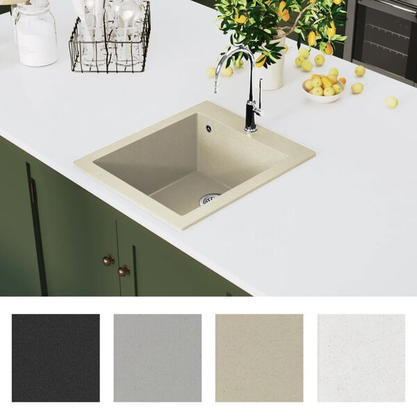 vidaXL Granitspüle Einzelbecken Beige