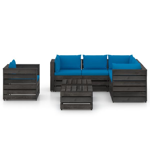 vidaXL 8-tlg. Garten-Lounge-Set mit Kissen Grau Impr&auml;gniertes Holz