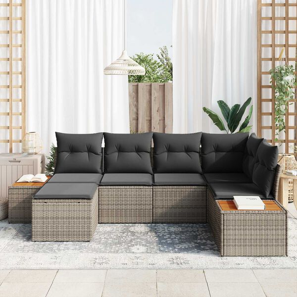 vidaXL Gartensofa-set mit Kissen 6 pcs Grau Poly-Rattan